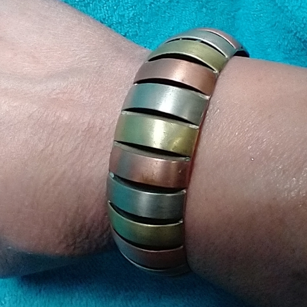 Multicolor Metallic Cuff Adjustable Bracelet silver brass copper colors vintage